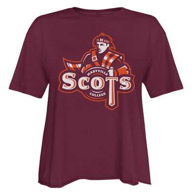 Ladies Short Sleeve Cutoff Cotton Tee | Garnet